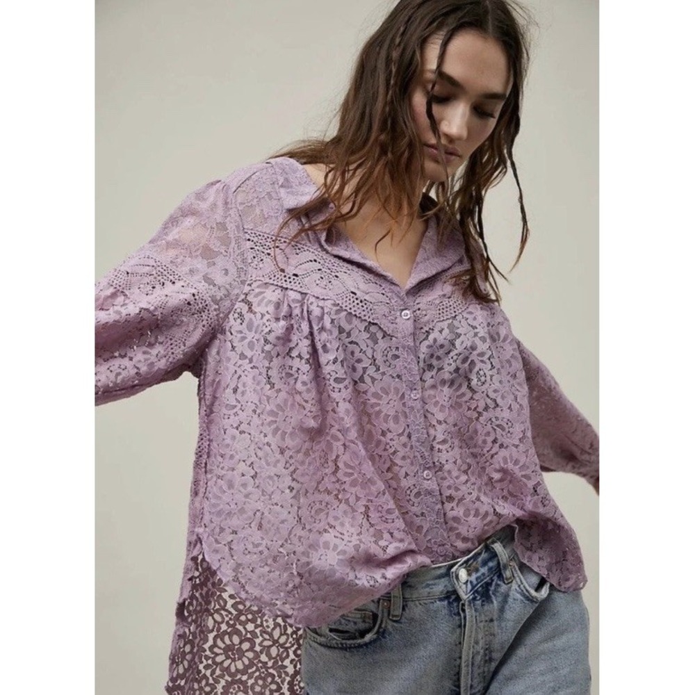 Free People Size Small Out West Lace Top Lilac